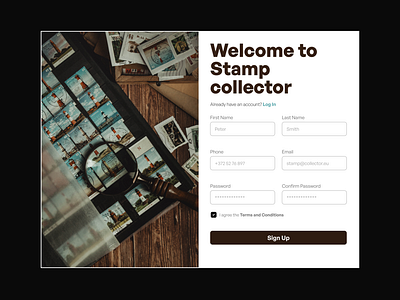 Stamp Collector Sign Up Form app dailyui design designinspiration form minimal signup stamp ui uidesign uiux website