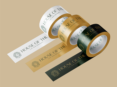 Adhesive Tape Design for House of THL, a luxury fashion brand brand design branding colour palette colourful design gold graphic design green packaging design tape tape design typedesign white