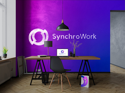 Branding for SynchroWork, a SAAS Technology Startup brand design branding colourful design gradient graphic design logo logo design mockup office purple technology branding visual identity wall wall branding