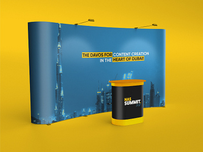 Podium and event branding design concept for Nas Summit.... banner banner design brand design branding colourful design dubai event branding event design graphic design mockup podium podium design yellow