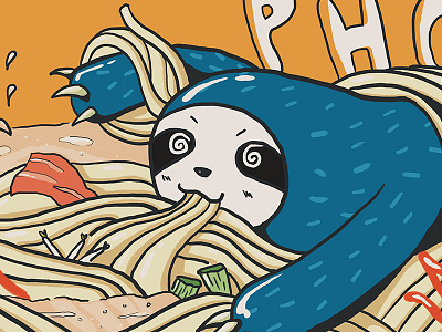 Get Pho'd Up animal cute drawing illustration noodles pho silly skateboard sloth soup swimming
