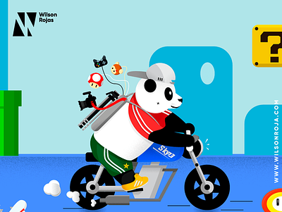 Panda en moto animation art graphic design illustration ui