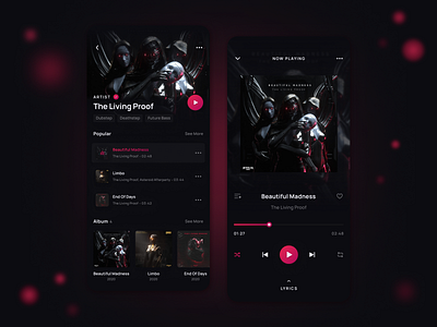 🎭 Music Streaming App Design Concept app artist audio concept dark theme design ios media mobile music play player playlist song sound spotify streaming ui ux