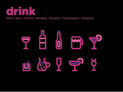 Drink icons beer champagne drink icon illustration line margarita martini sangria stroke whiskey wine