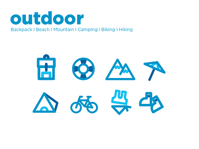 Outdoor icons backpack beach bike camping hiking icon illustration line mountain sport stroke swim