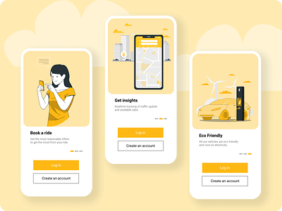 Cab booking app onboarding UI app design flat illustration minimal ui ux vector