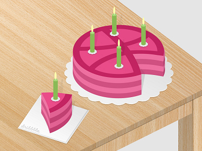 I made cake. birthday cake dribbble five illustration pink playoff rebound