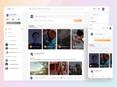 Art Space : Responsive Social Media Website Design art artist community design facebook home ipad iphone mobile mobile app sidebar social media socmed timeline twitter ui design user interface ux ui design web design website