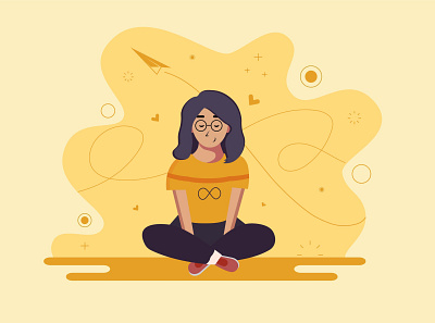 Self Love adobe illustrator flat design girl character illustration art infinity self love specs vector art yellow