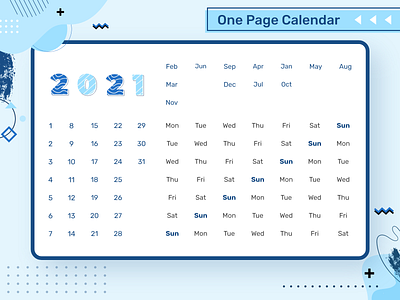 One Page Calendar 2021 adobexd calendar 2021 calendar design calendar ui colors createwithadobexd design illustration madewithadobexd new year one page calendar vector art