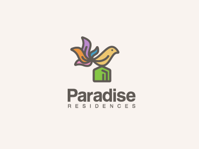 Paradise Residences bird color colorful down green helvetica house outline paradise residence tail toned