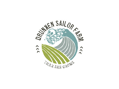 Logo ::: Drunken Sailor Farm agriculture branding farm food gardening illustration logo skull wave