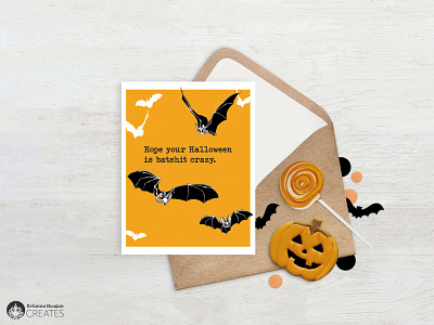Batshit Crazy Halloween Greeting Card autumn bats design fall graphic design greeting card halloween illustration skeletons