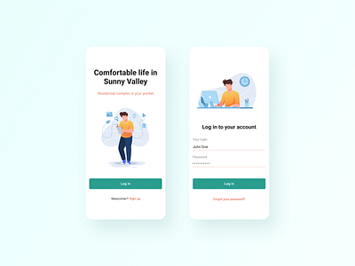 Mobile app log in screens for #DailyUI app dailyui dailyui 001 design illustration log in log in screen minimal mobile app mobile design mobile ui ui