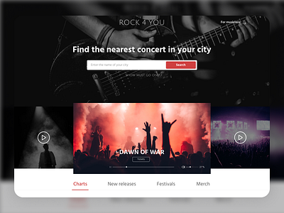 The concept of a search page for rock concerts in your city UI d concept concert dark design guitar music rock ui webdesign