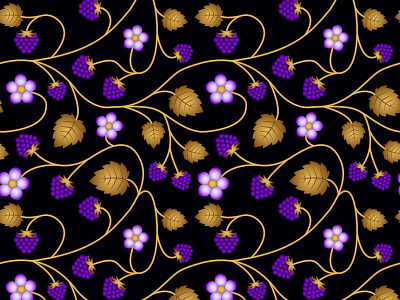 Golden Raspberries background black blue card decor design fabric floral flower gold graphic leaf ornament pattern raspberry seamless style template vintage wallpaper