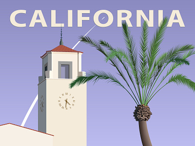 California architecture background clock design landmark palm poster rocket style sunny tower tree wallpaper
