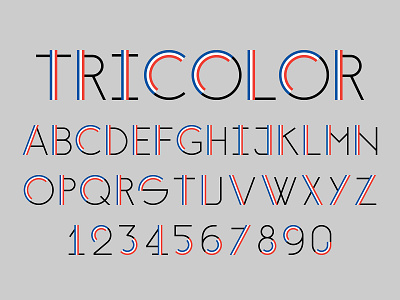 Font "Tricolor". Colors of French flag alphabet design element flag flat graphic letter modern number set sign symbol template text thin tricolor type web