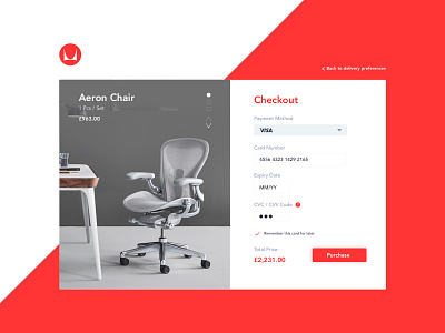 Herman Miller Checkout Page (2 Dribbble Invites) 02 aeron chair chairs checkout concept daily ui dribbble invites furniture payment purchase visa