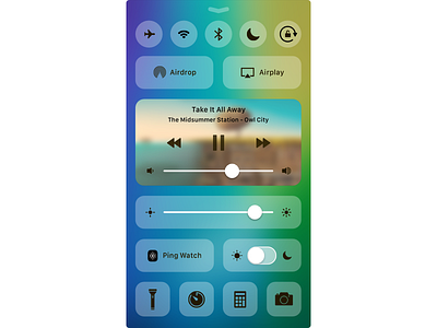 Full Screen Control Center apple blue controls dark design flat ios mode music ui watch yellow