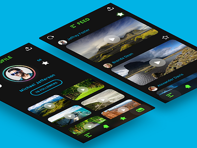 Video Sharing App android app black blue design flat green ios sharing social ui
