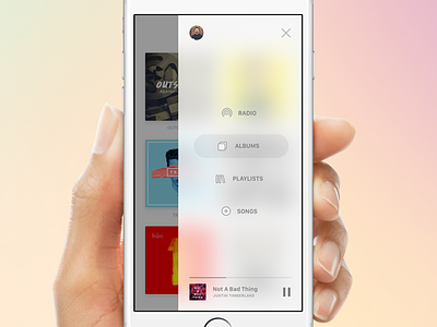 Music App Sidebar android app blur design interface ios menu music ui white