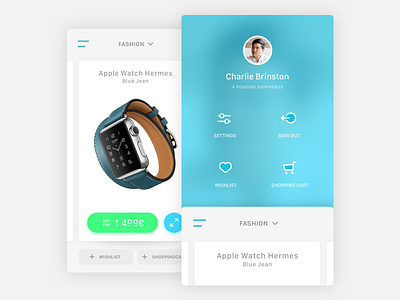 Shopping App and Menu android app blue blur design green icon ios menu sidebar ui white