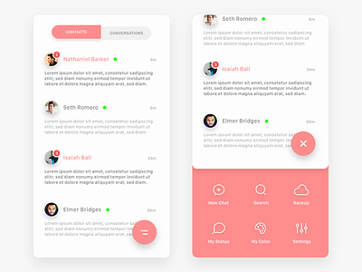 Slide-Up Menu android app chat design fab flat ios menu red ui white