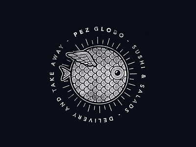 Pez Globo Logo Woodprint fish globefish logo sushi woodprint
