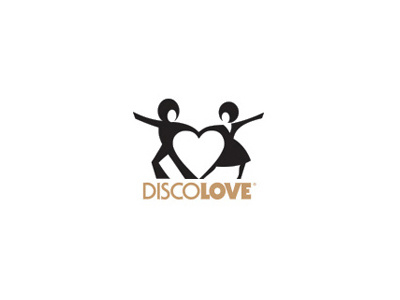 Discolove 70s disco dance heart logo negative space