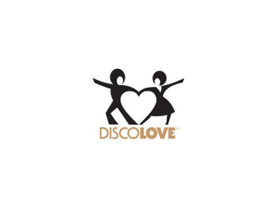 Discolove 70s dance disco heart logo negative space