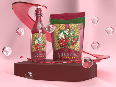Cherry syrup / packaging design adobe cherry composition dimension fun graphic green photography photoshop red redesign