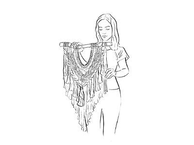 In her hands art design fashion illustration lineart macrame portrait procreate