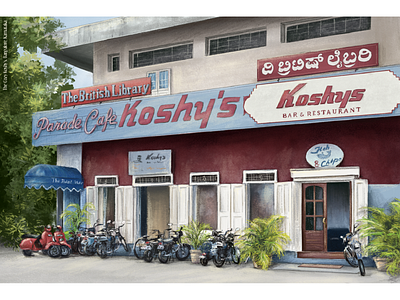 Illustration of the cafe in Bangalore art building city illustration urban