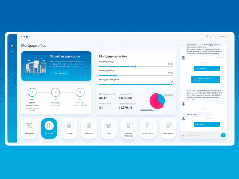 Online mortgage submission service | Bank portal | ProtoPie animation bank calculator concept credit crm desktop figma interface loan mortgage mortgage calculator pieday playoffs protopie ui uidesign uxui