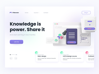 Knowledge is power. Share it 3d concept course design figma interface landing landingpage learning online ui uidesign uxui web design
