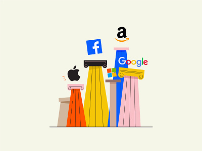 Technology Giants amazon apple facebook flat google illustration logo microsoft pillars technology vector