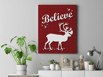 Believe Reindeer Sign canvas art canvas print christmas design graphic design home decor illustration sign design