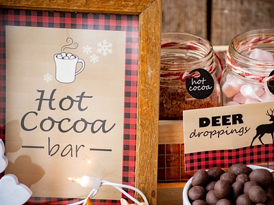 Hot Cocoa Bar Signs branding buffalo plaid christmas party food graphic design graphic design hot cocoa party poster sign sign design