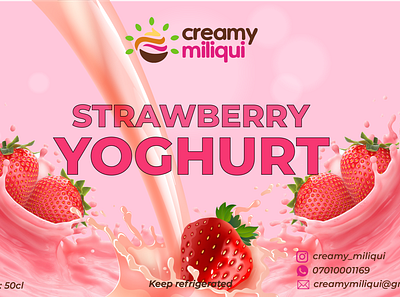 Strawberry yoghurt sticker design design flyer design