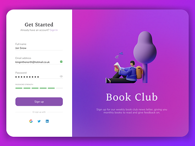 Sign up page concept book concept daily 100 challenge daily ui dailyuichallenge design designer app design figma illustration minimal ui ui design ux ux ui ux design