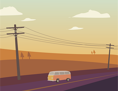 Senja illustration landscape vector vw bus