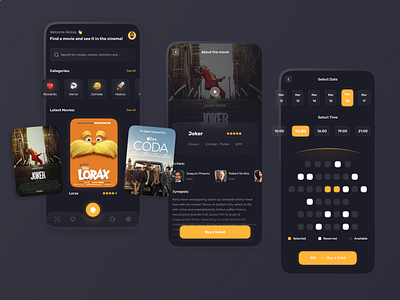 Cinema app app application cinema cinema app design ticket ticket app ui ui ux uiux