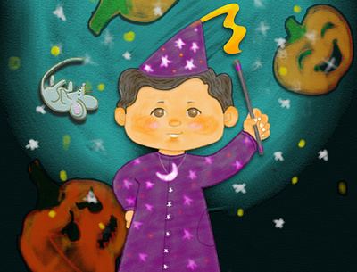 Little Wizard- Halloween animation childrens illustration design greeting cards halloween card illustraion storybook