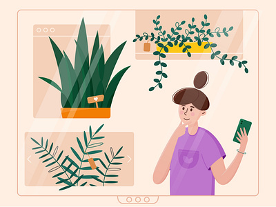 Online shopping art branding cute draw flowers green illustration illustrations phone plants procreate shopping sketchbook vector