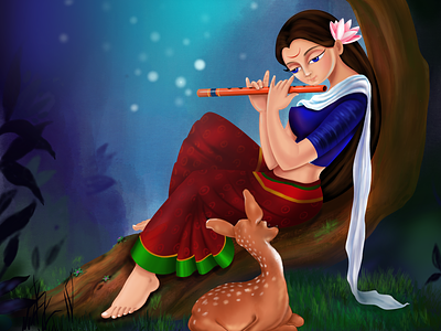 Flute Player art design digital art flute illustration indian music painting player procreate art