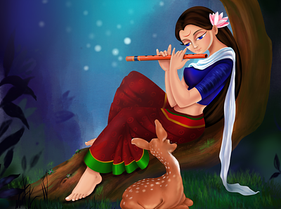 Flute Player art design digital art flute illustration indian music painting player procreate art