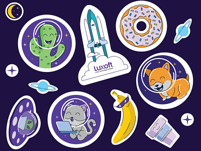 Stickers Luxoft art artwork branding cat design graphic design illustration logo planet space stickers vector