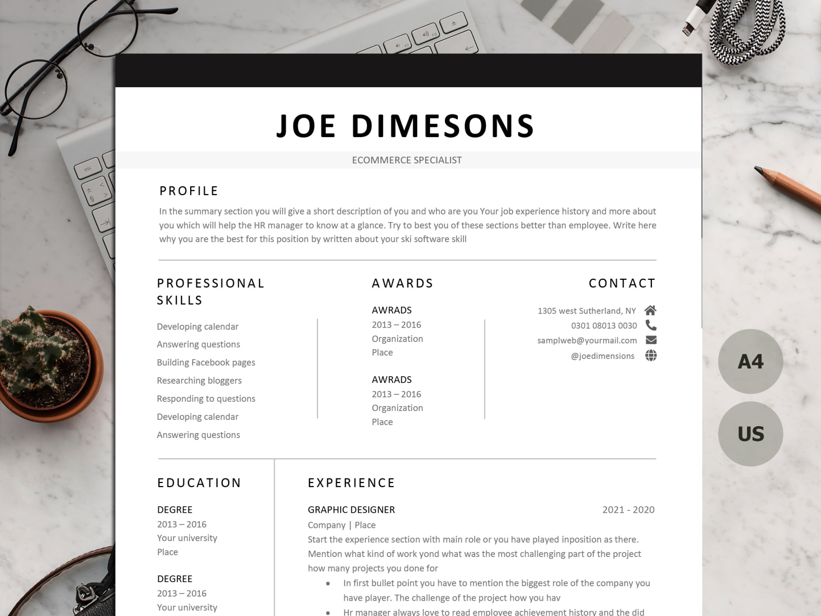 1, 2 & 3 PAGE RESUME TEMPLATE MADE WITH MICROSOFT WORD by Paul resume ...