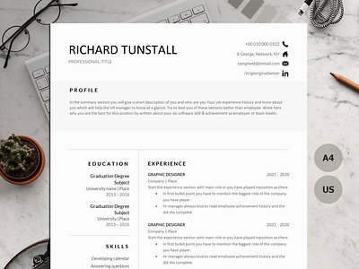 Professional Resume Template design for Word, Pages, Google Doc resume format